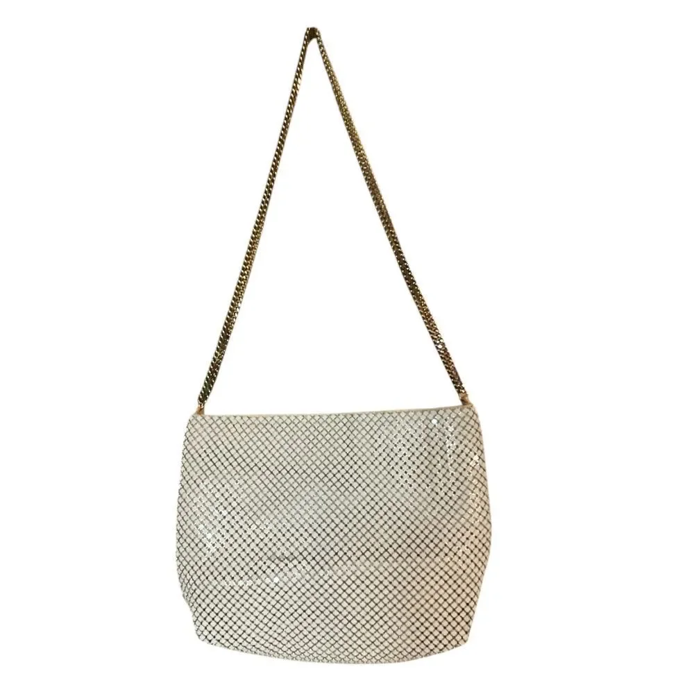Vintage Whiting and Davis Metallic Metal Mesh Evening Bag Purse Gold Chain Strap